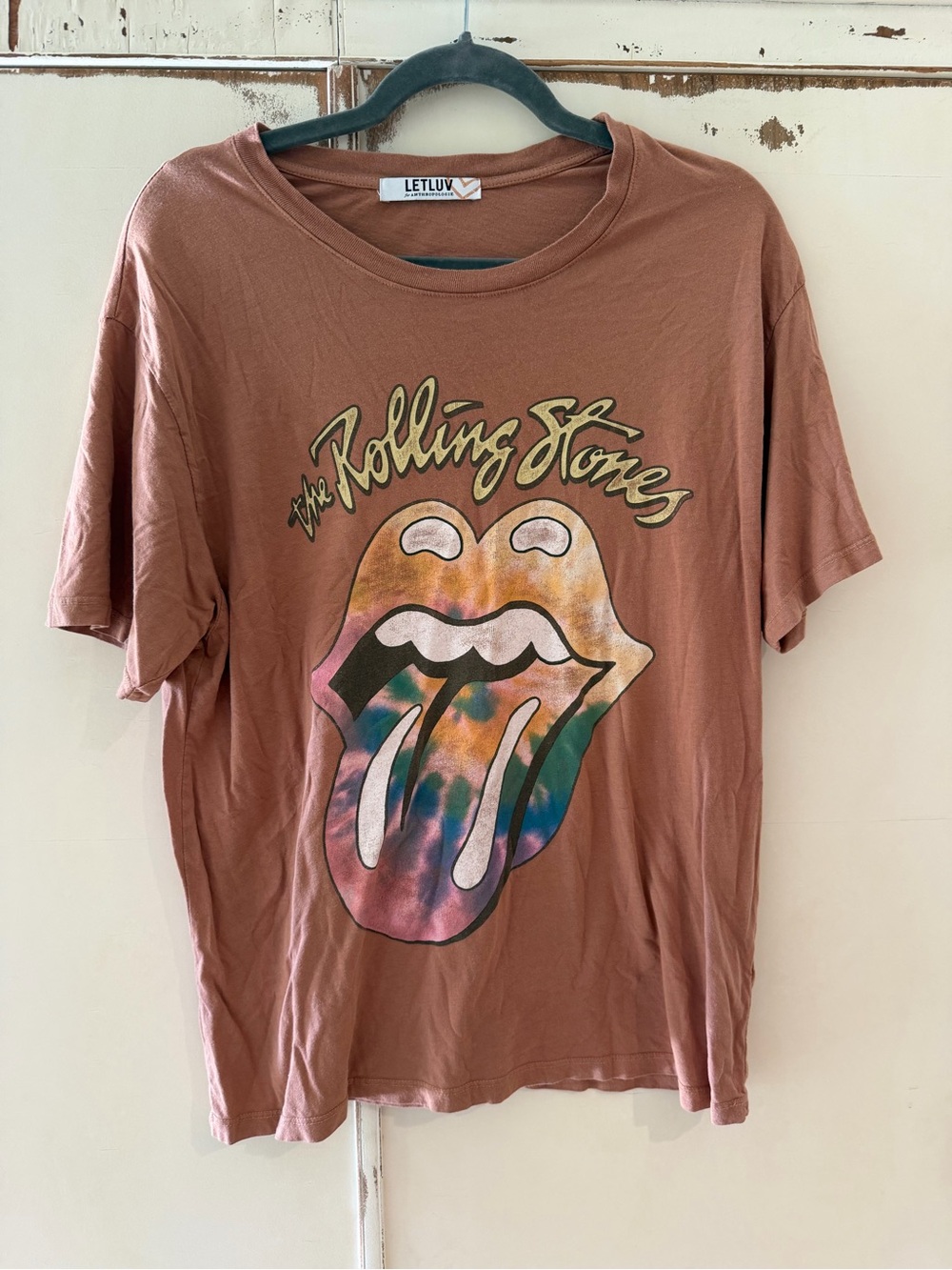 Anthropologie Rust Graphic Rolling Stones Tie-Dye Tongue Tee